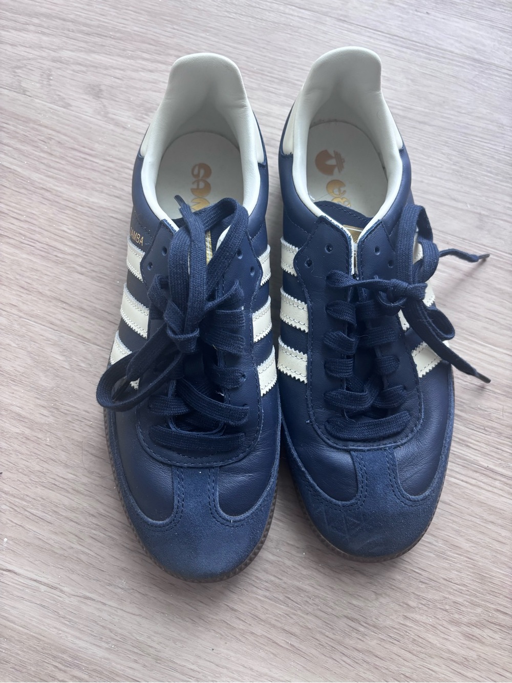 adidas Samba Men's Sneakers in Navy and Cream with Brown Gum Sole - Picture 2 of 6